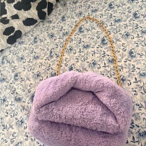 JW ANDERSON Purple Faux Fur Shoulder Bag with Gold Chain
